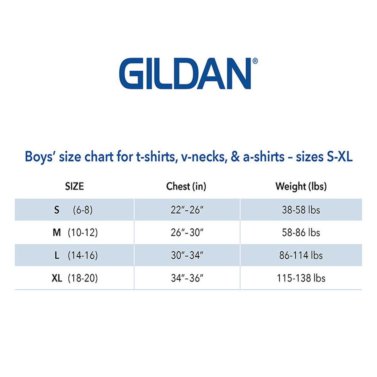 Gildan shirt size 2025 chart for youth